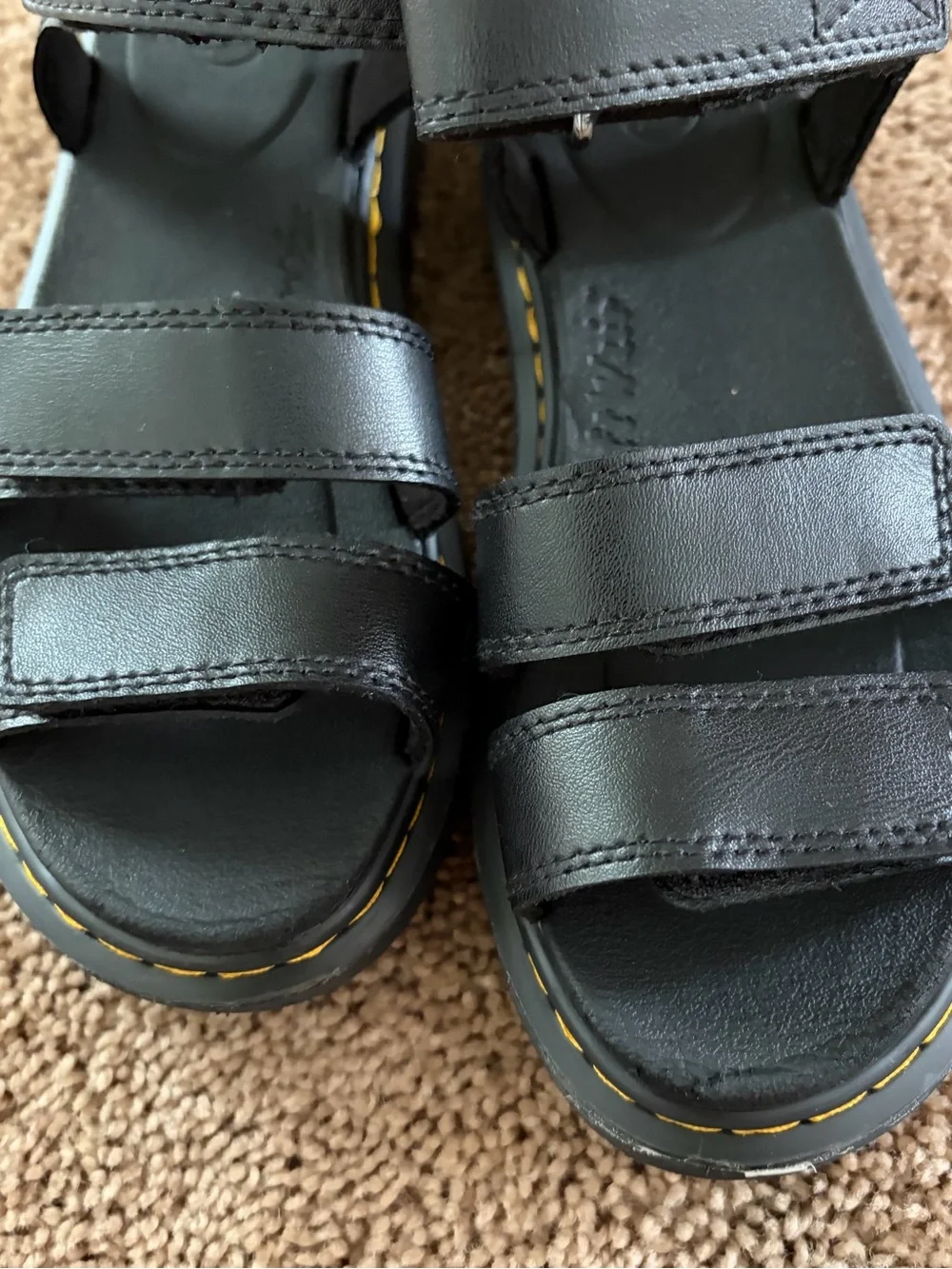 Dr. Martens Black Leather Kids Velcro Strap Sandals